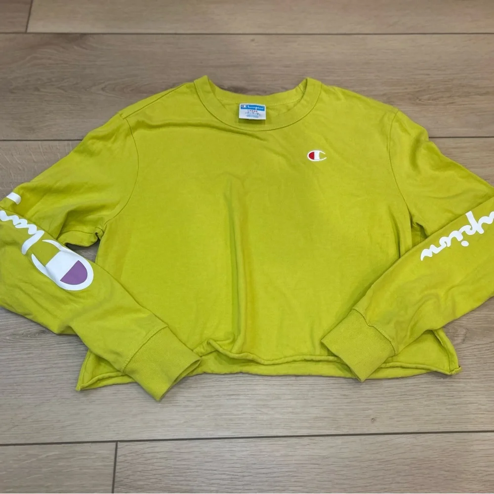 Champion Lime Green Logo Reworked Crop Top Large - Picture 1 of 7